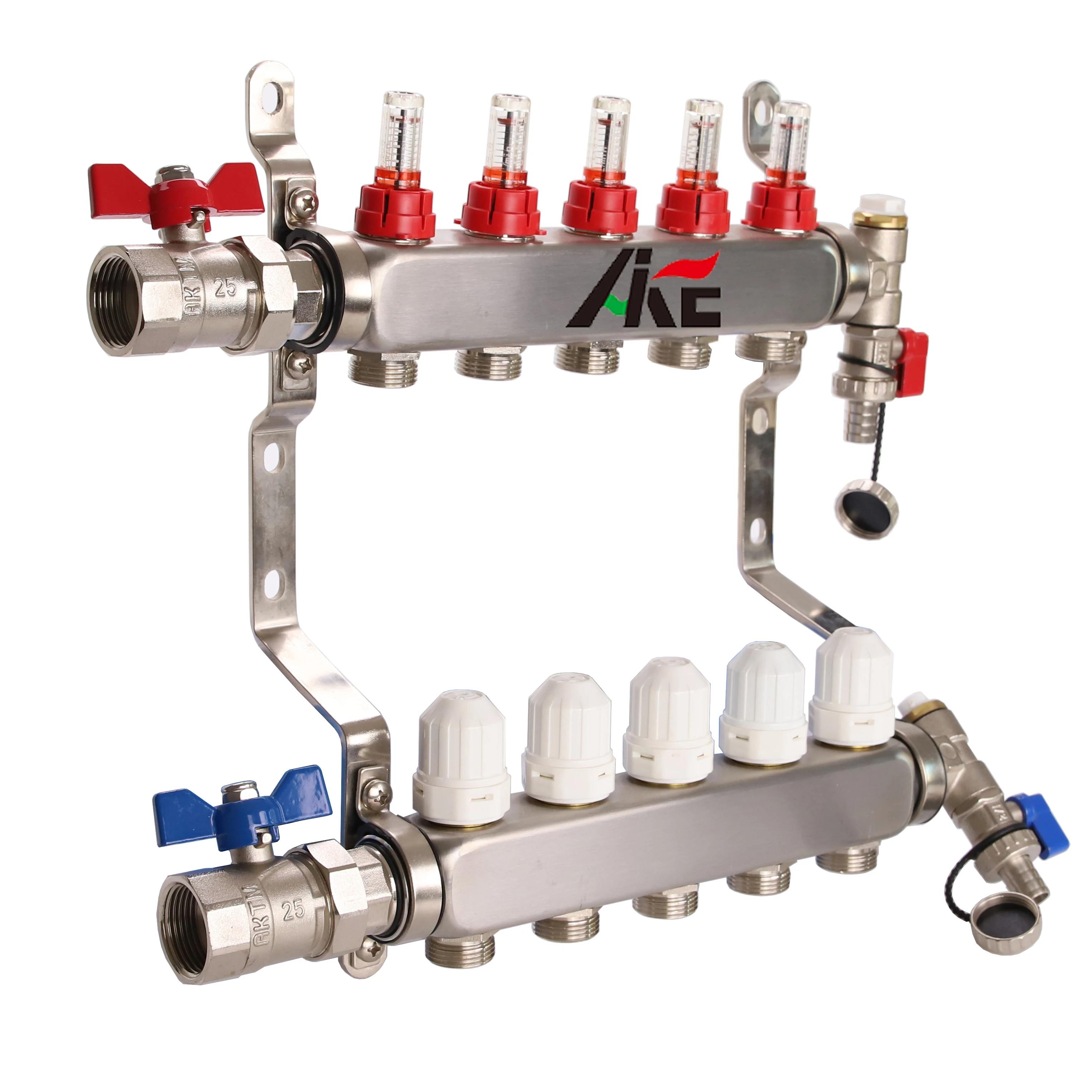 AIKE good quality 2 ~12 ports polished inox stainless steel under floor heating radiant manifold