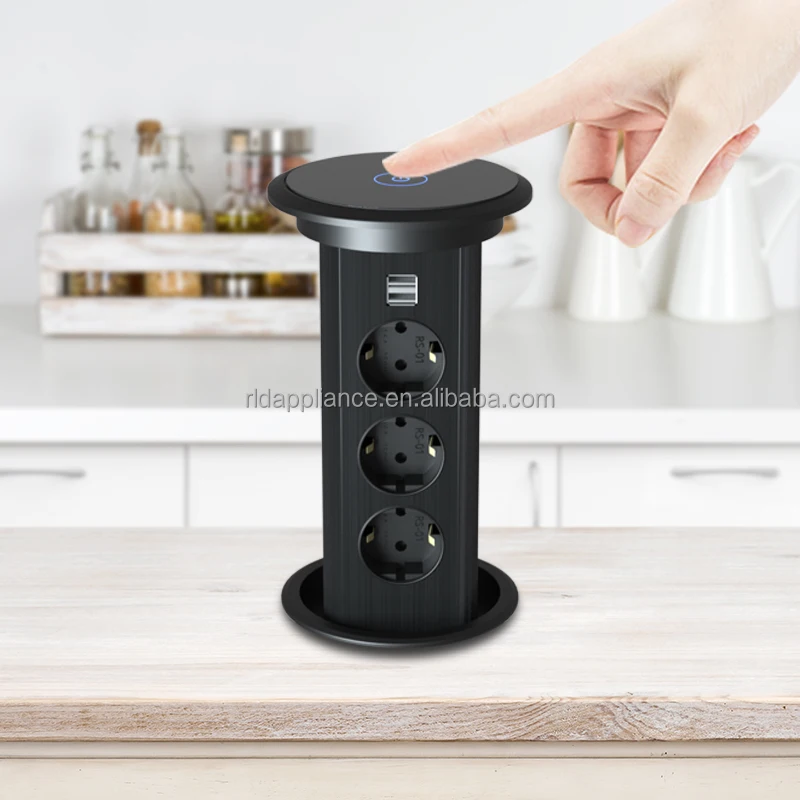 IP44 water proof motorized desktop socket kitchen plug eu pop up power socket