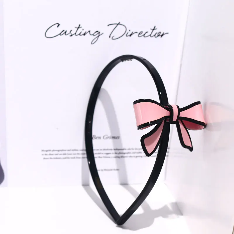 wholesale trendy acetate pvc pink bow headband for girls women fashion hairband accessories plastic hair hoop headband with bows