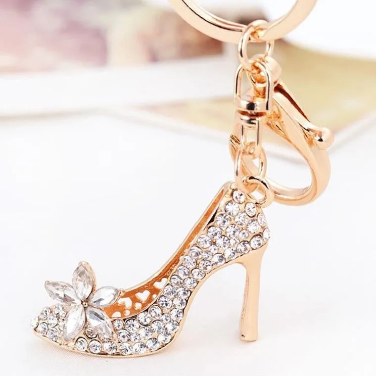 Factory DIY Fashion Crystal Rhinestone 3D High Heels Keychain Luxury Bling Shoes Key Chain Metal Keychain Holders For Women
