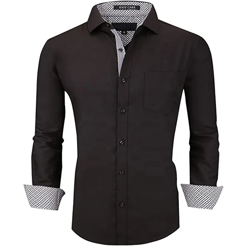 Мужская демисезонная бамбуковая рубашка с длинным рукавом и широким воротником