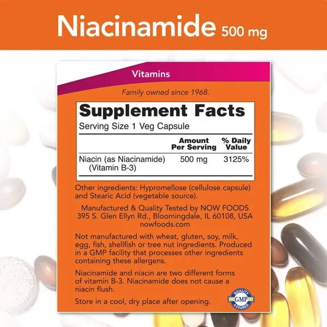 Niacinamide (Vitamin B3) 500mg Supplements - 100 Vegan Capsules, Boosts Energy Production* - Perfect for Health & Vitality