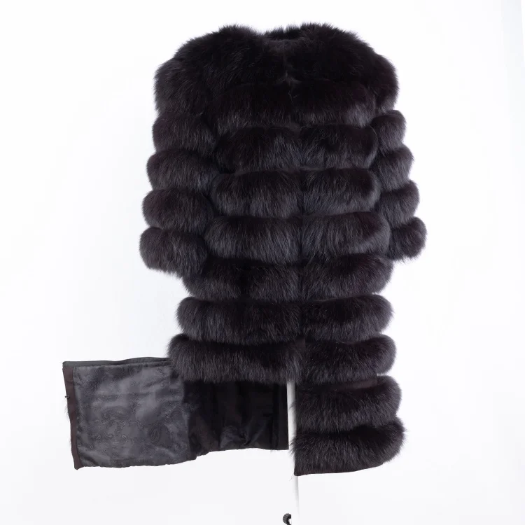 wholesale 90cm long winter brown fox fur coat women fur jacket with detachable hem