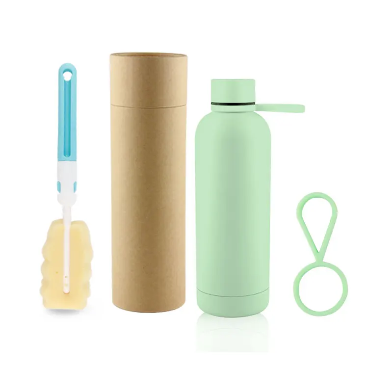 
New Arrival Sport Portable Double Walled Thermos Tumbler Custom Stainless Steel Water Bottle 500ml With Rubber Strap 