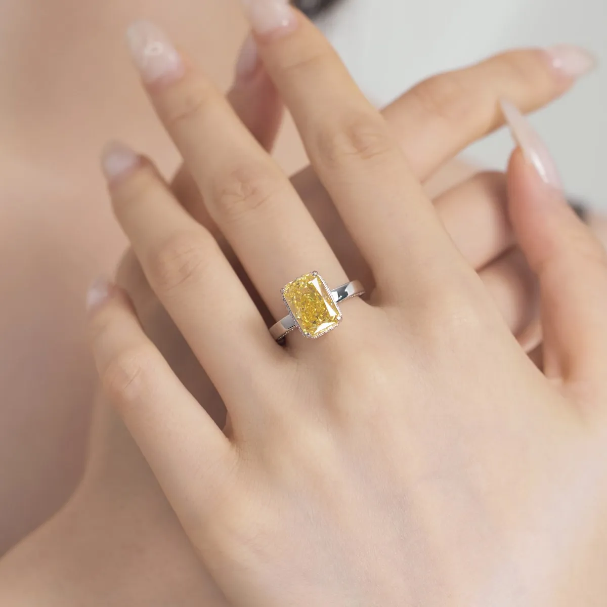 Dylam Luxury Fine Jewelry Diamond S925 Silver Square Yellow Cubic Zircon Ring Wholesale Price Wedding Engagement Rings For Women