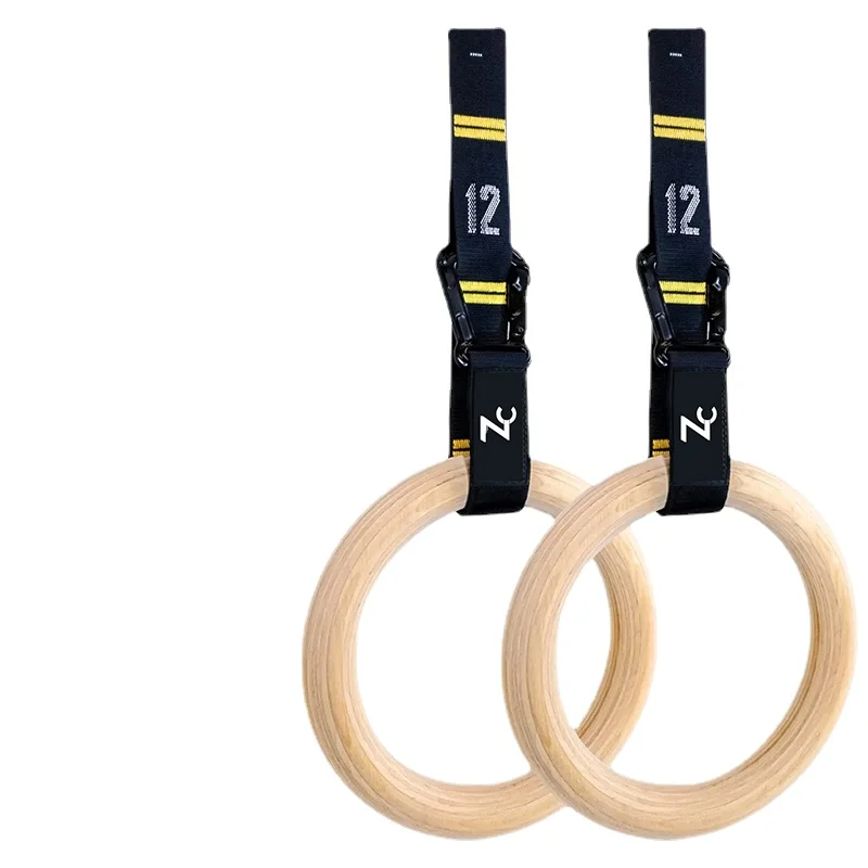 Gymnastic Rings Wooden with adjustable cam buckle long straps non- gym ring for workout training