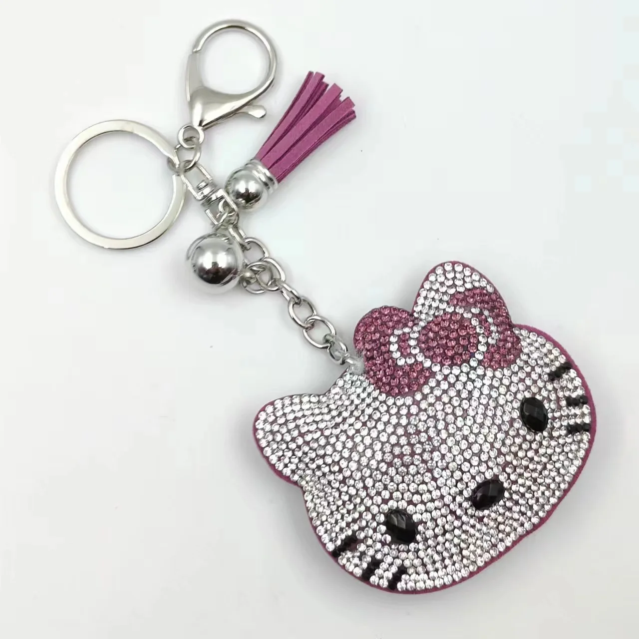 Wholesale Bling Crystal Kitty Cat Keychain Full Rhinestone Lucky Cat Keychain Cheap Full Diamond glitter Cat Tassel Key chain