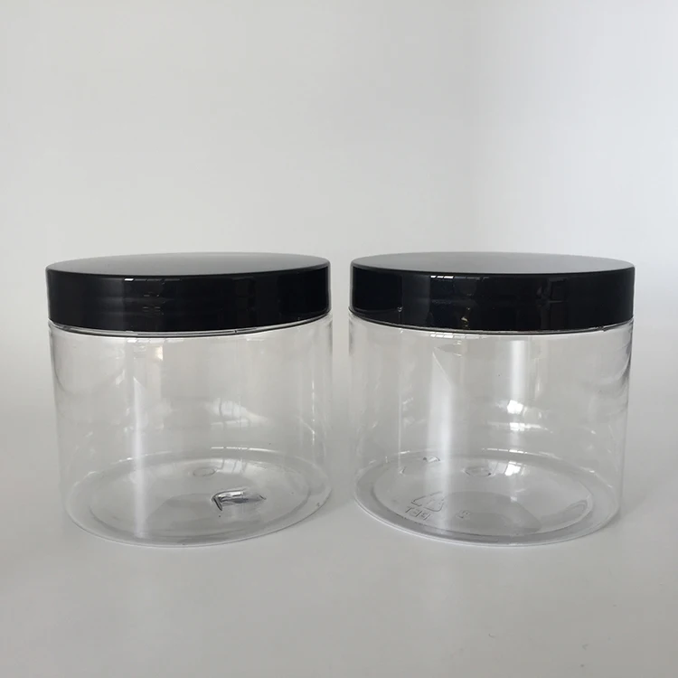 Big capacity 400ml 400g plastic PET jars, clear PET with black lid foods, nuts, cookies container