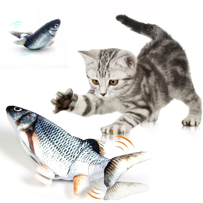 Electric Moving Fish Cat Toys Wagging Cat Catnip Kicker Toys