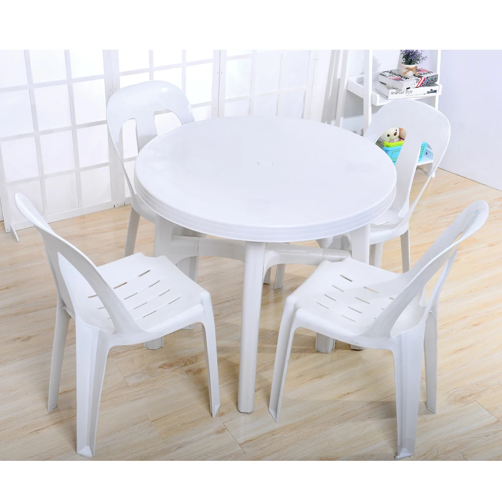 Portable modern outdoor bistro cafe white round plastic table