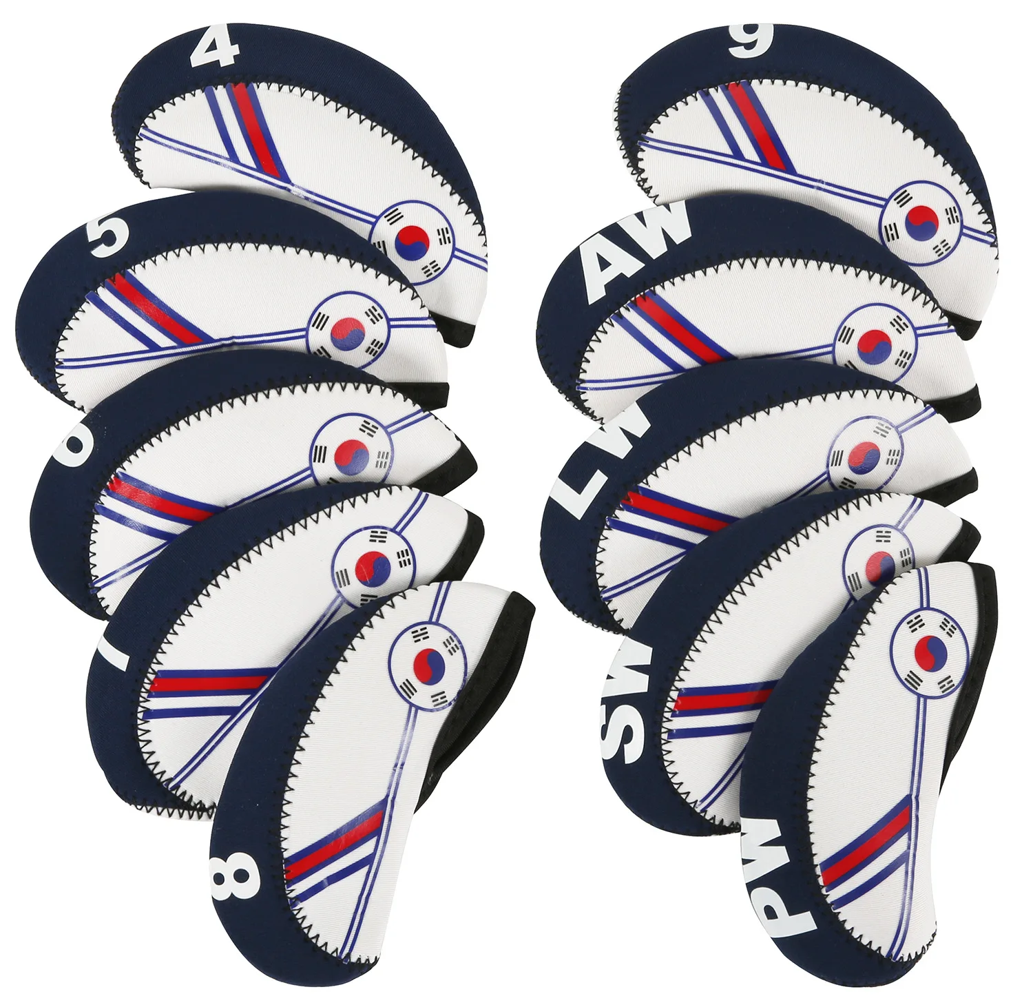 High quality elastic neoprene 10 Golf Iron Head Covers, with Club End Protector in Colors of The National Flag of Korea