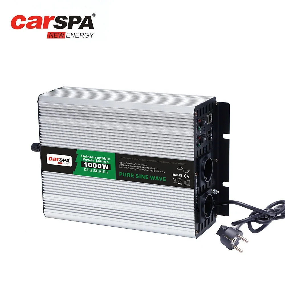 Carspa 1000W Power Inverter with Built-in Charger UPS Pure Sine Wave Inverter DC to AC