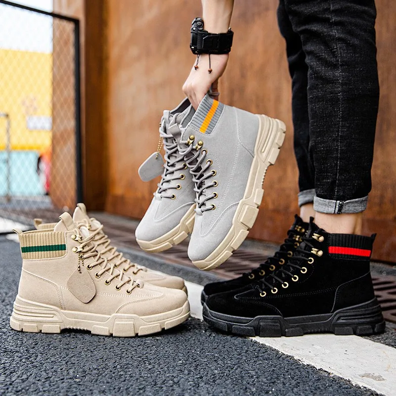 Autumn winter men lace up work boots casual ankle boots non-slip breathable shoes