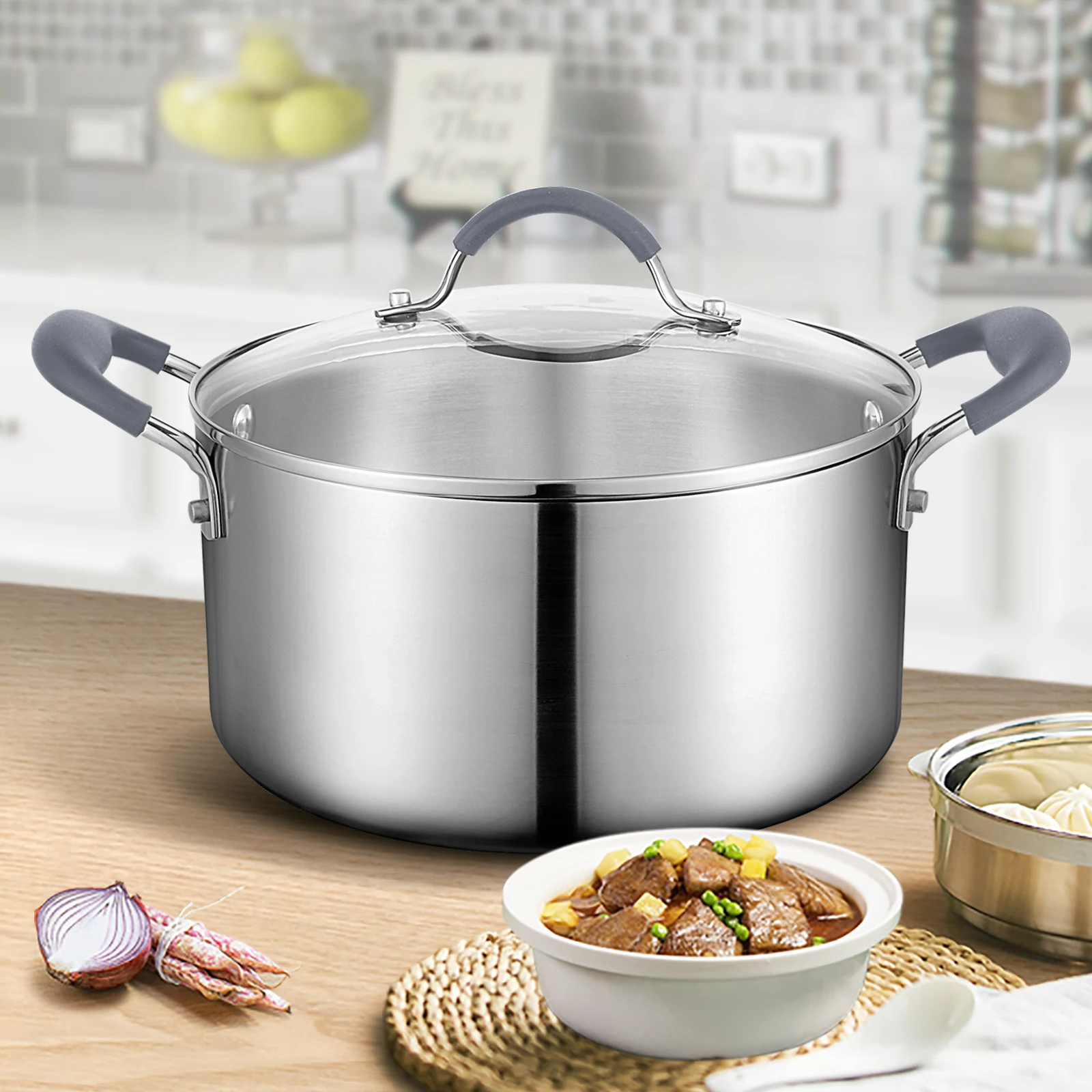 Lennon High-end Luxury Cookware Three-layer Composite Stainless Steel Soup Pot Multi-function 24 cm Soup Pot