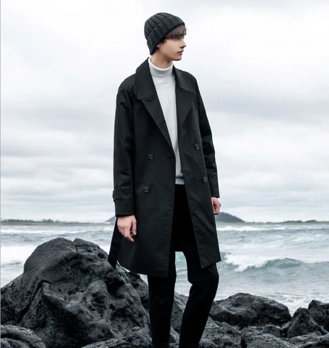 Winter classic cotton knee length warm long men coat long trench coat for men