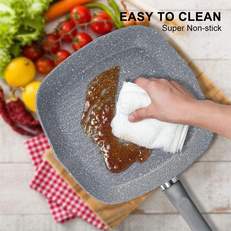 
PFOA Free Family Kitchen Cooking Frying Pan BBQ Camping Aluminum Marble Coated Square Grill Pan 