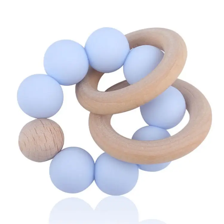 Infant teether bracelet safe organic bracelet wristband teething toys baby kids silicone wooden ring teether toys