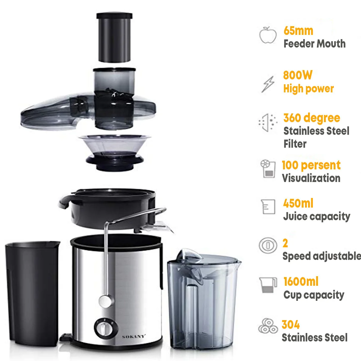 Commercial 400W juicers powerful Big feeding Mouth  juicer extractor machine cold press Slow Juicer