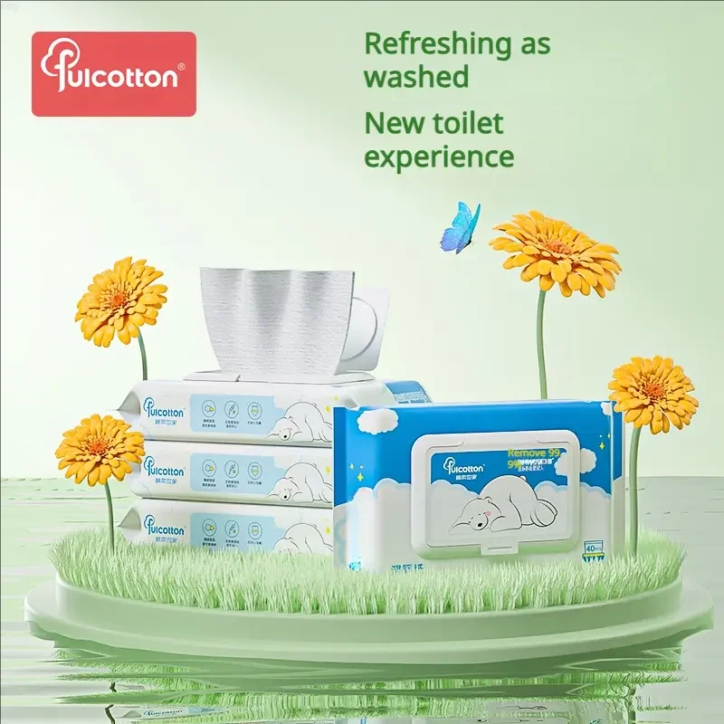 Fulcotton High Quality Soft Organic Flushable Portable Toilet Wet Tissue Paper