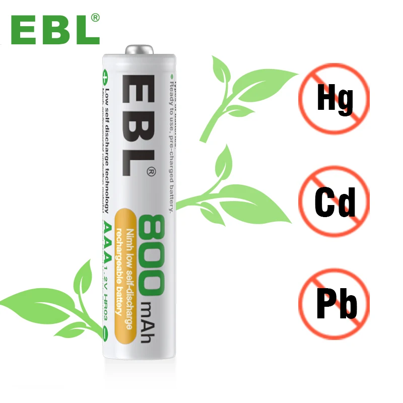EBL 2Pack AAA 1.2V NiMH Rechargeable AAA 800mAh Batteries