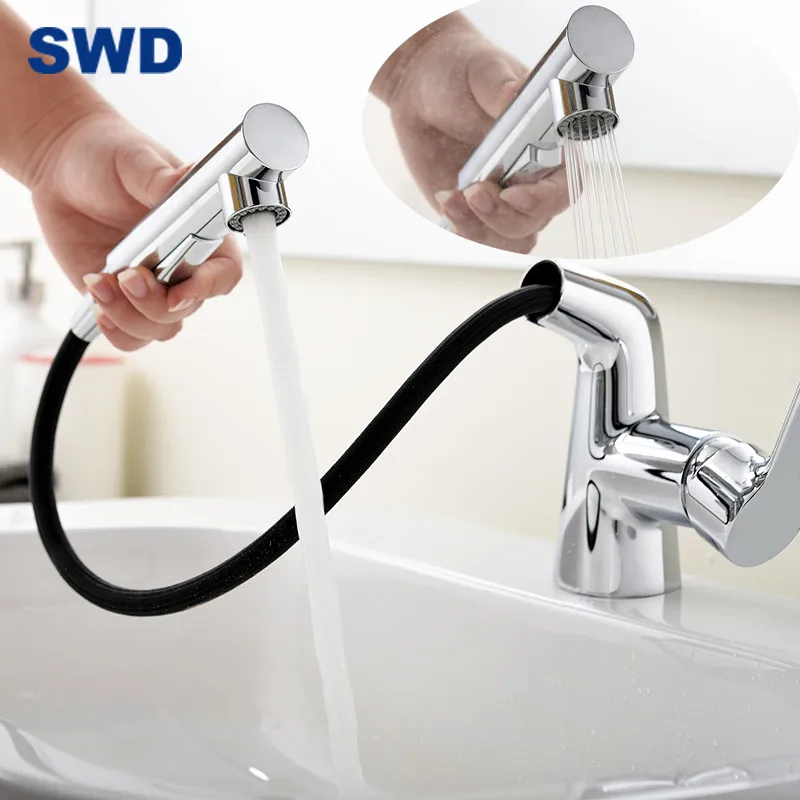 Bathroom Chrome Pull Out Press Zinc Brass Wash Basin Faucet Mixer Hot Cold Water Tap Faucets List