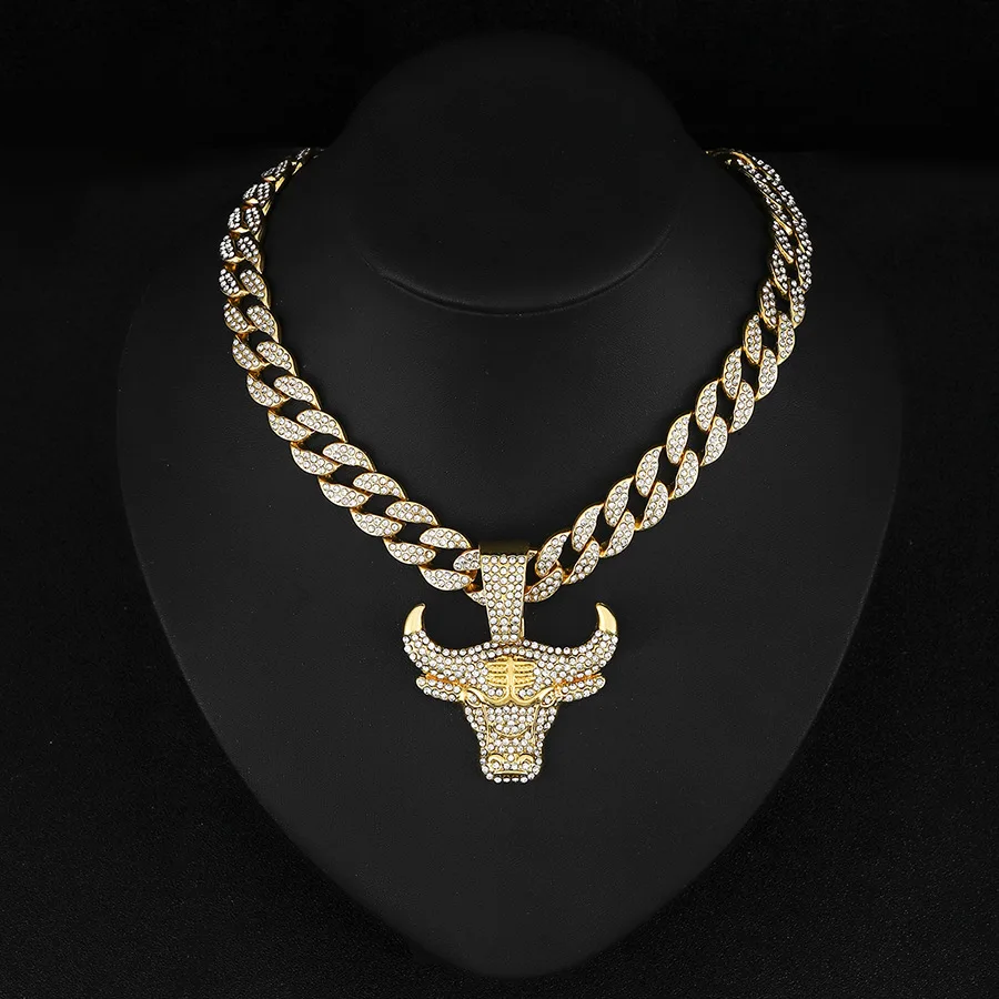 NL2128 Customizable Silver & Gold Plated Bull Head Pendant Necklace Niche Personality Hip Hop Rap Style for Men and Children