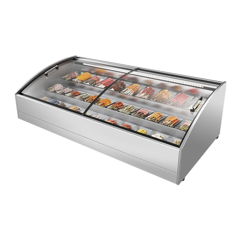 8- Supermarket Stainless Steel display above refrigerator showcase Fresh Fish Display Counter Meat Fish Chiller