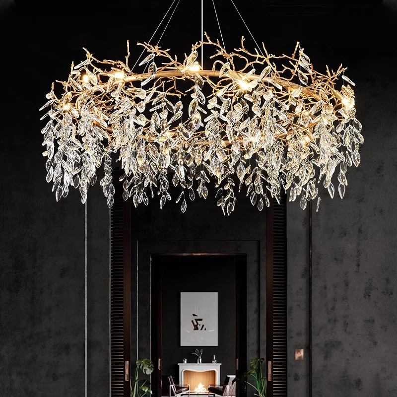 crystal chandelier lights Overseas spot tree branch chandelier round raindrop luxury crystal pendant light