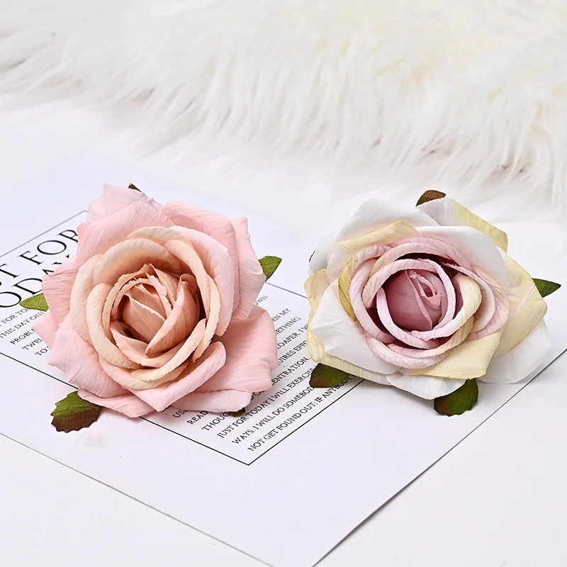 Artificial  Silk Roses Flower Head for Wedding Flowers Accessories Make Bridal Hair Clips Headbands Dress