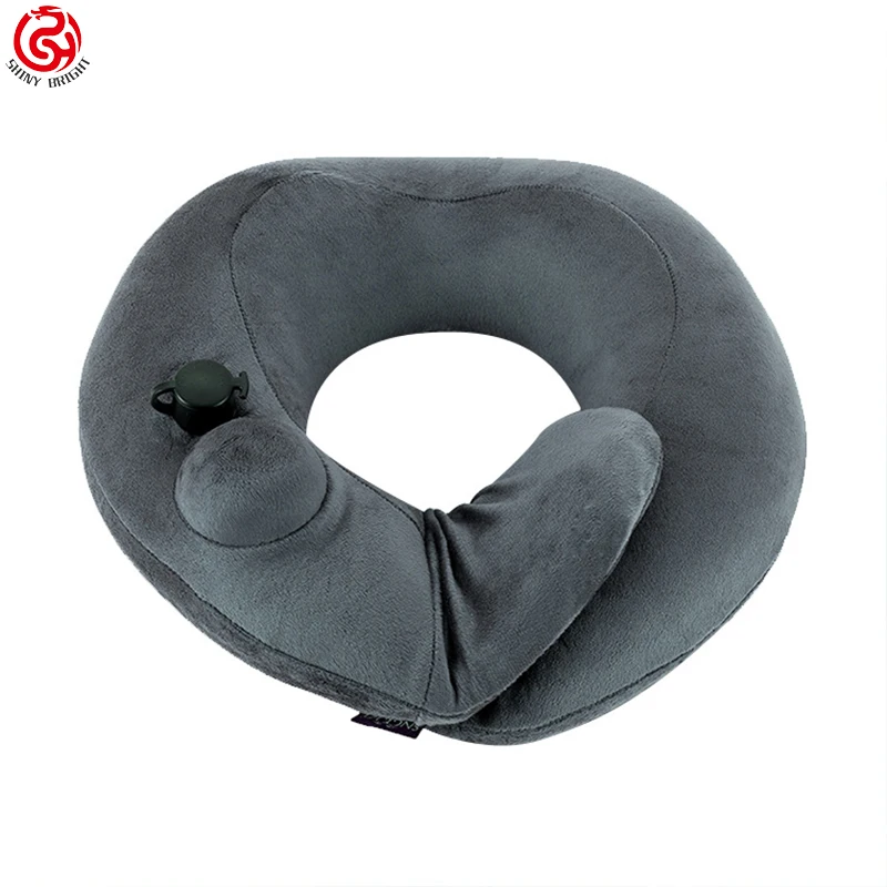 Soft travel U-Shape rest inflatable phone holder hood neck pillow for car and office