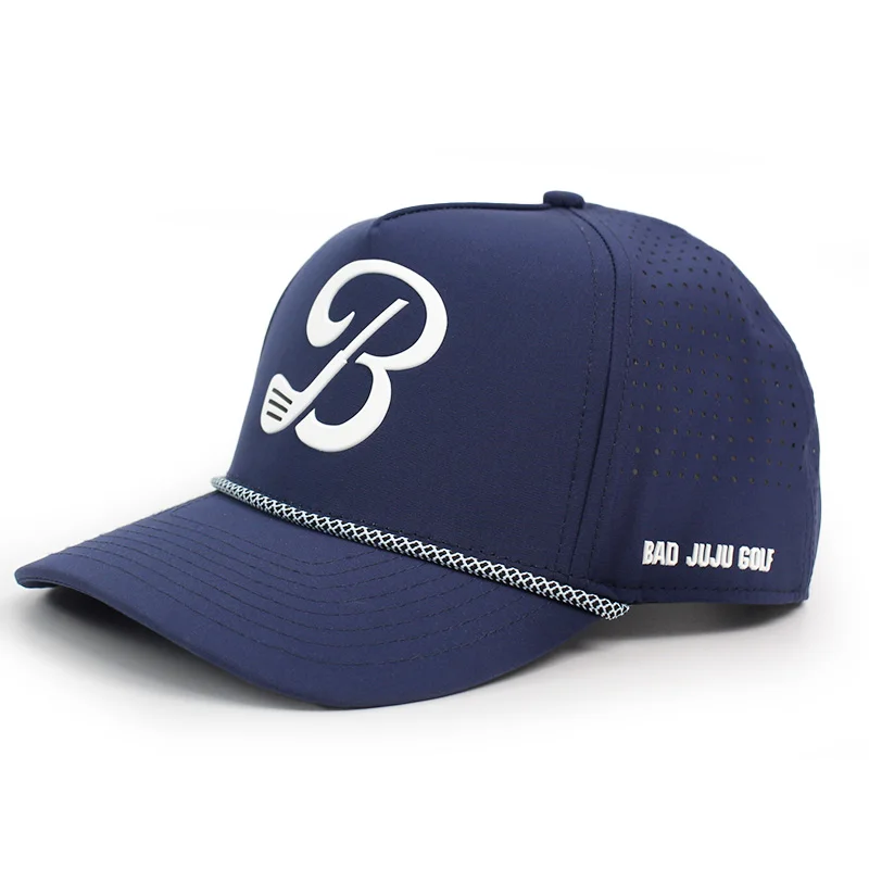 Headwear waterproof caps perforated laser cutting hole drilled baseball tennis cap snapback golf hat with pvc rubber patch