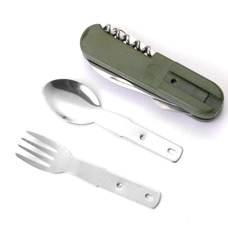 
9In1 Folding Equipment Manufacture Disposable Tableware With Led Light Outdoor Camping Fork/Spoon/Knife Stainless Steel Cutlery 