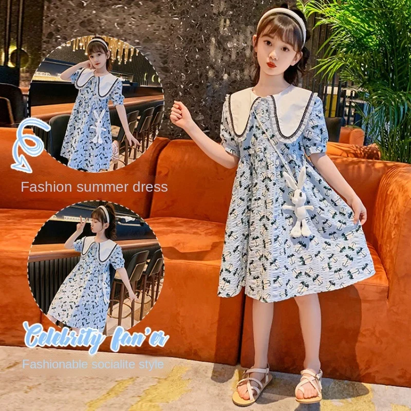 New spring and summer clothing medium and big girls dress primary school girls temperament mid dress