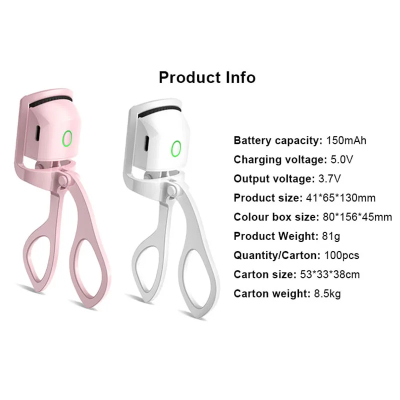 Long Lasting Natural Electric Heated Eyelash Curler USB Rechargeable Rapid Heat False Lashes Curling Clip Makeup Tool For Girls