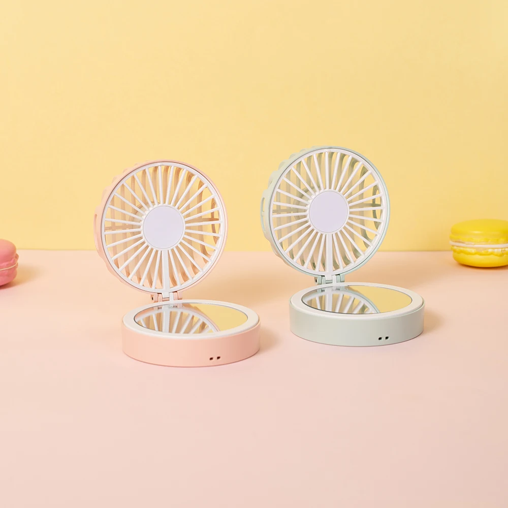 CYNRIN Usb Rechargeable  Led Cosmetic Mirror Fan New Portable Beauty Makeup Lash Mirror Cool Breez Pocket Fan