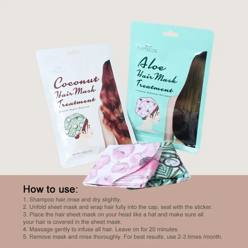 Oem Odm Hair Sheet Mask Repair Hat Soothing Moisturizing Coconut Steam Hair Mask For Woman