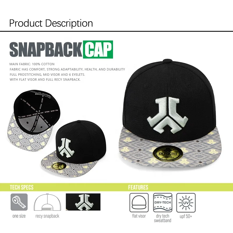 Custom Flat Brim Embroidery Logo Gorras 6 Panel snapback cap  Cotton unstructured Baseball Cap For Men and Women