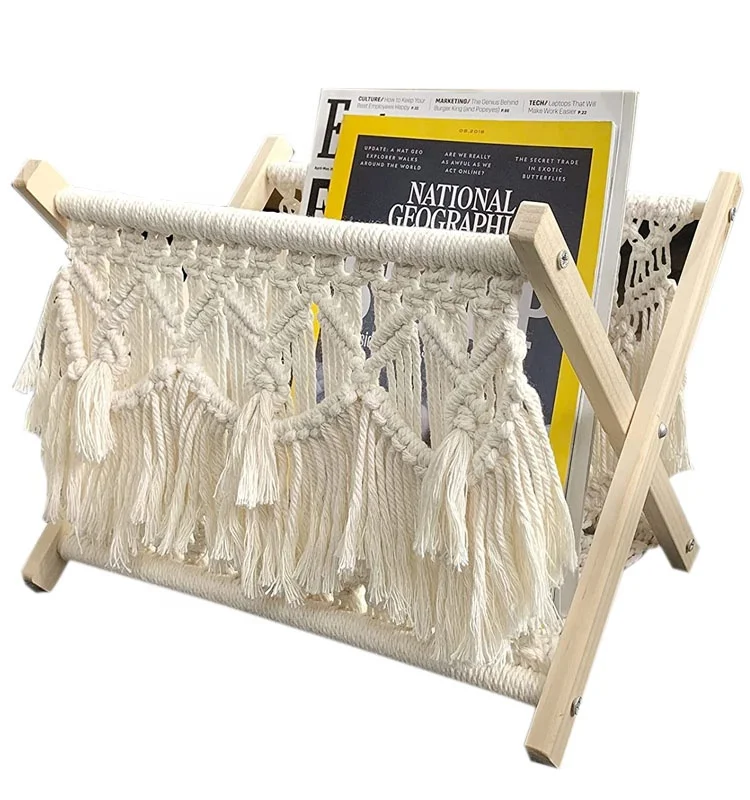 Home Wholesale Handmade folding wooden Magazine Towel Storage Basket holder rack organizer