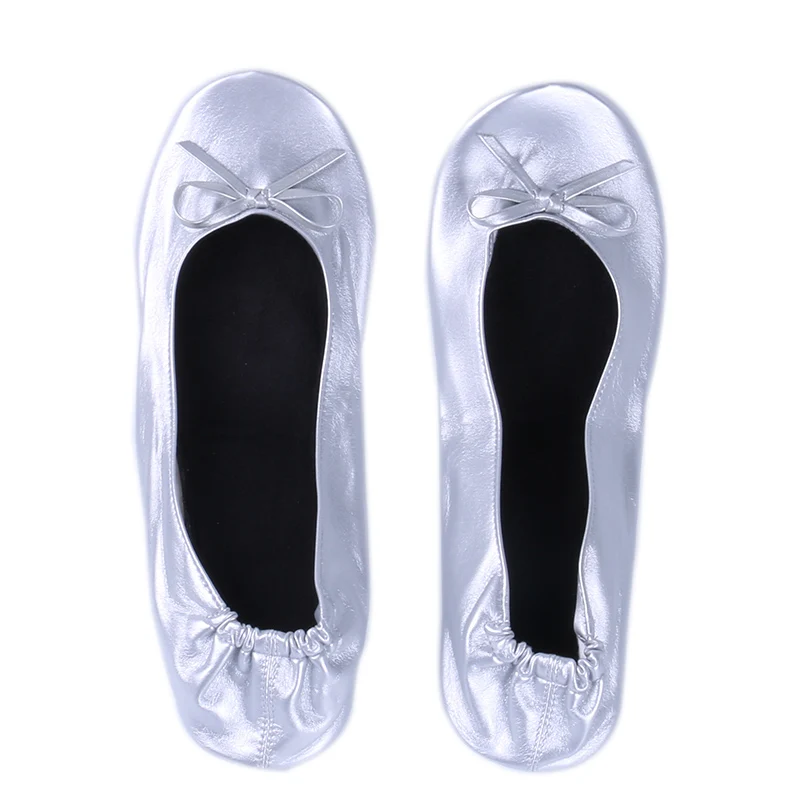 Rescue Flats Woven Patent Leather Soft Ballet Flats Women Ballerina Shoes Glitter Bow Tie Roll Up Foldable