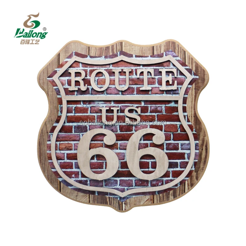 BSCI custom design vintage sign route 66 US print on wood craft sign for wall decoration
