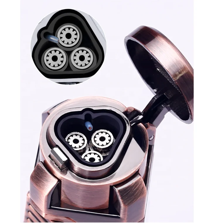 New Wholesale Metal Triple Jet Flame Butane Refillable Torch Lighter with Cigar Punch Cutter for Smoking Accessories