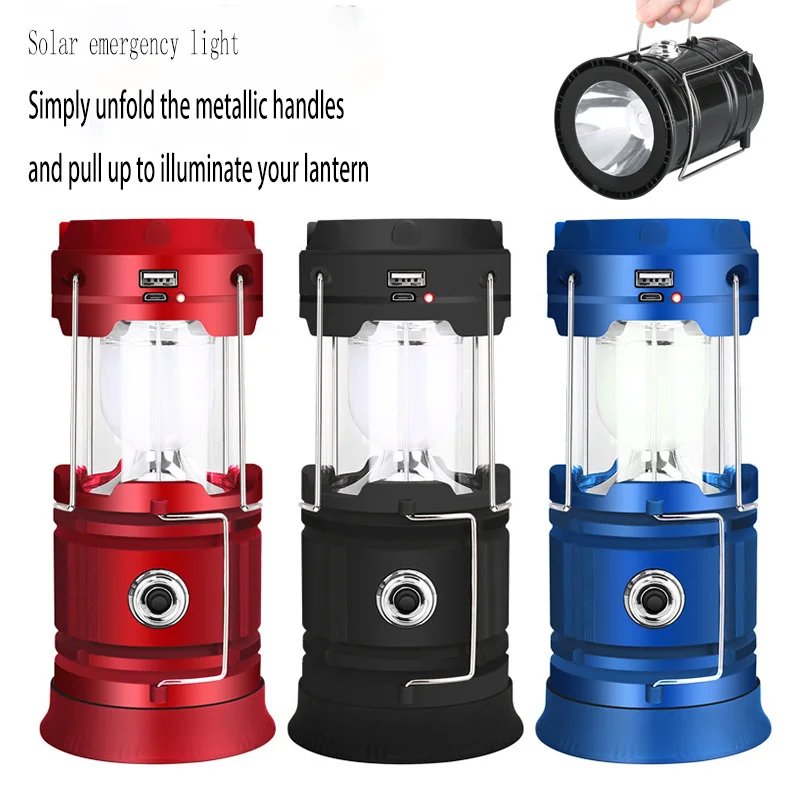 Low Moq Rechargeable Outdoor Camping LED Lantern With Batteries Hiking Waterproof Survival Solar Lanterns Flashlight With Hook