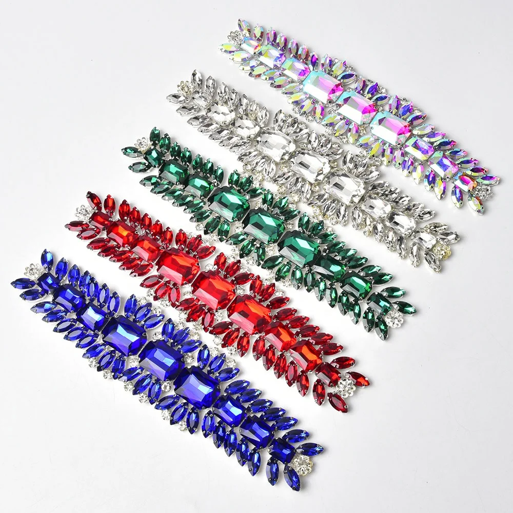 Glass Rhinestone Bridal Belt Flower Patches Crystal AB Silver Claw Setting Sewing Applique DIY Garment Accessories