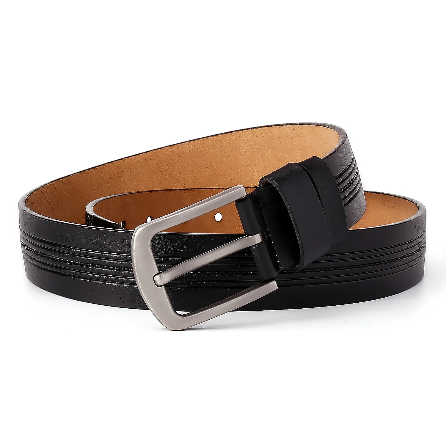 Customized Emboss Logo Factory Wholesale Leather Belt Comfortable Style Men Pin Buckle Genuine Cowhide Leather Belt