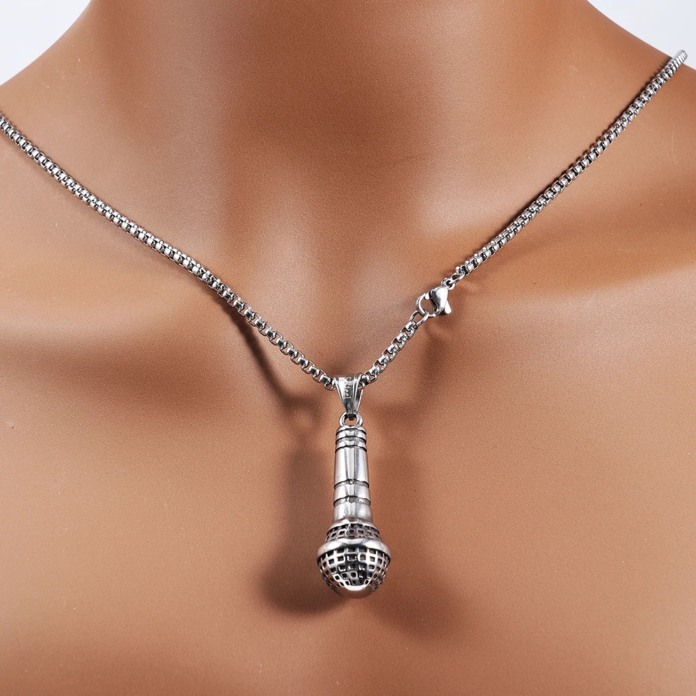 Wholesale High Quality Personalized Trend Microphone Charm Pendant Stainless Steel  Microphone Biker Pendant Necklace Jewelry