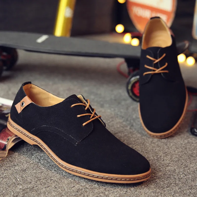 Fashion Sanded Leather Casual Shoes English Style Leather Shoes Men Plus-size Suede Shoes For Man