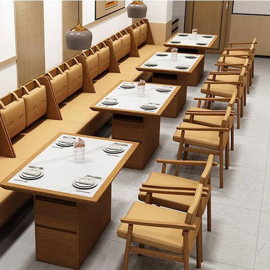 Commercial Solid Wood Restaurant Table and Chair Set Snack Japanese Cuisine Sushi Coffee Fast Food Shop Booth Sofa