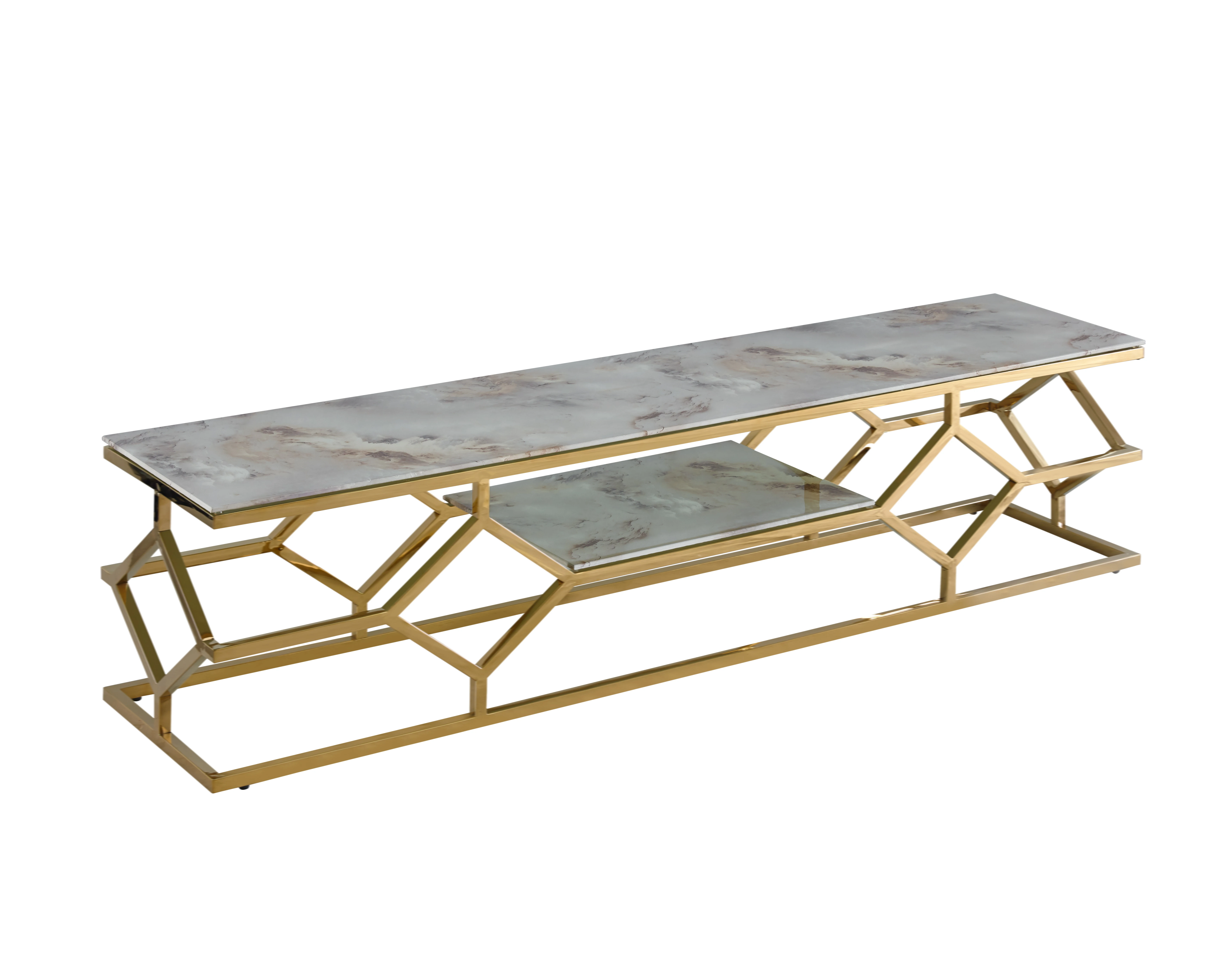 living room luxury TV stand with marble glass  modern stainless steel