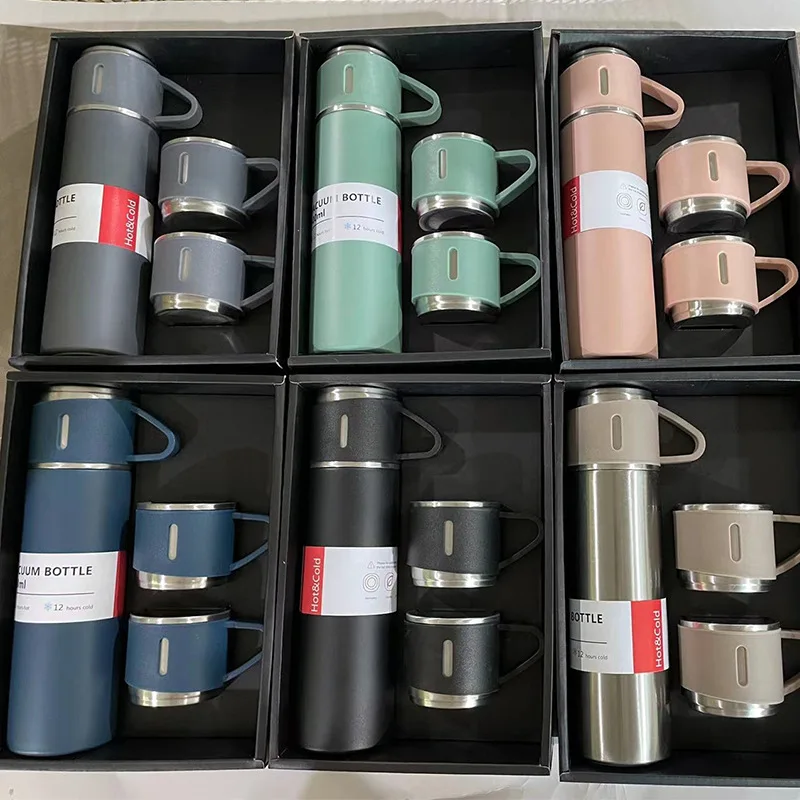 New Stainless Steel Vacuum Flask Travel Mug Set Sport Water Bottle Gift Box Set Large Capacity Travel Double Wall Vacuum Bottle