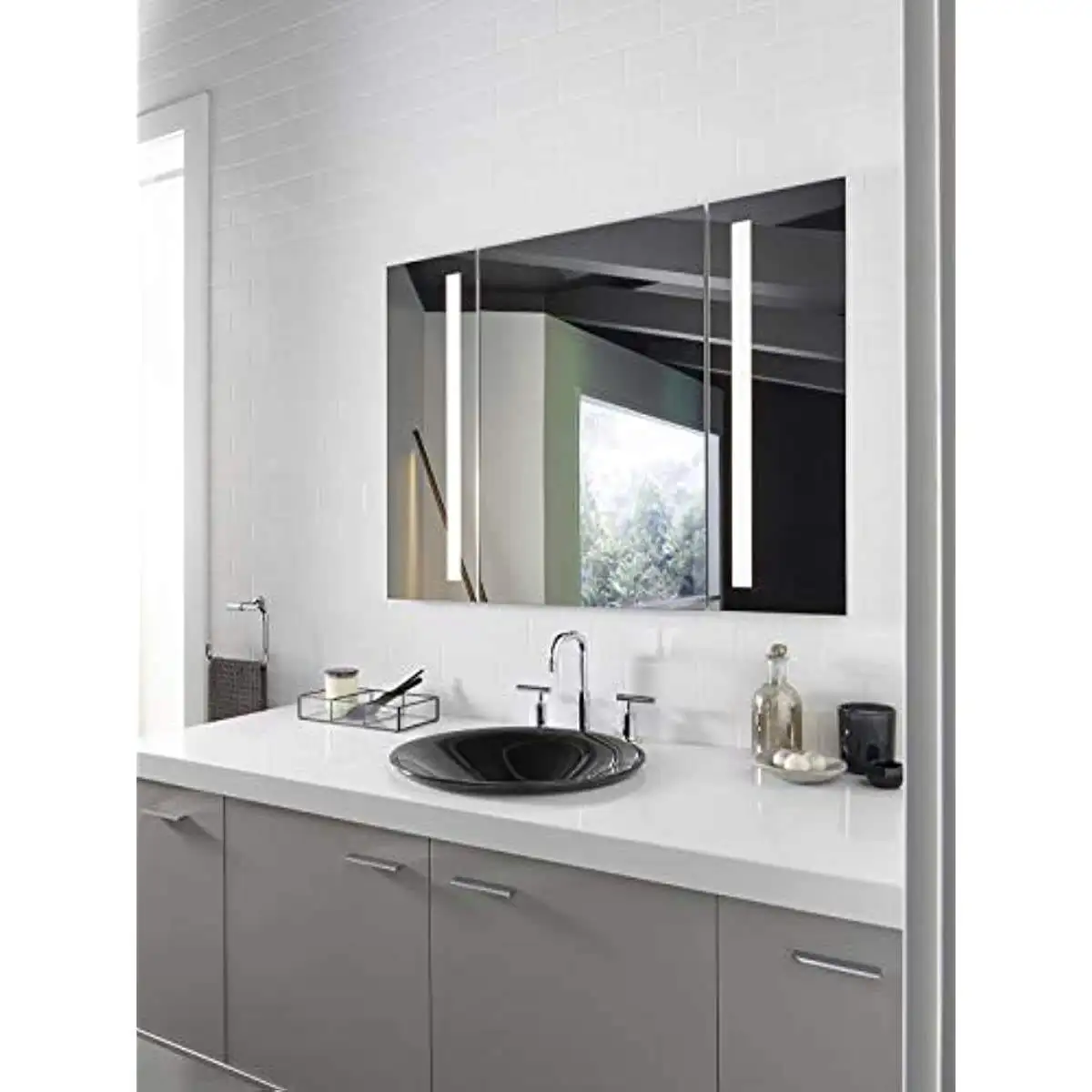 Recessed or Surface Mount Lighted Aluminum Bathroom Medicine Cabinet with Mirror